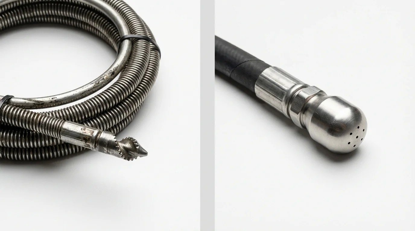 Drain snake cable and hydro jetting nozzle used for drain cleaning in Maggie Valley, NC