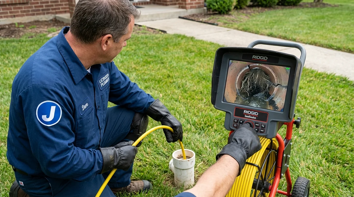 Sewer camera inspection being performed by Johns Plumbing LLC in Maggie Valley