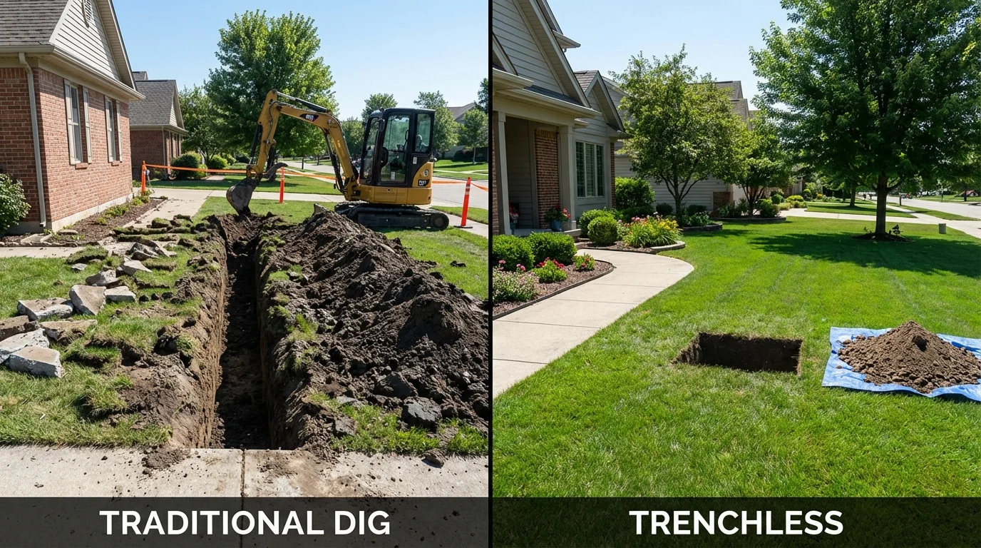 Trenchless sewer repair with minimal yard damage versus traditional excavation in Maggie Valley, NC
